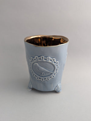 Des Pots - Vaasje met bronsglazuur "autumn" hoogte 13 cm, diameter 10 cm, blauw - Schreuder - kraan.shop