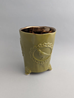 Des Pots - Vaasje met bronsglazuur "autumn" hoogte 13 cm, diameter 10 cm, groen - Schreuder - kraan.shop