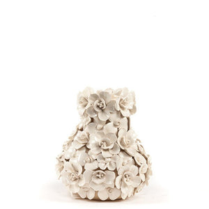 Des Pots - Decoratieve porseleinen vaas met witte bloemen h.17 cm - Schreuder - kraan.shop