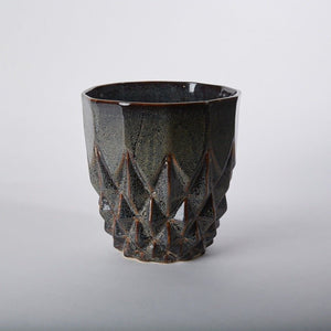 Des Pots - Geometrisch gevormde pot, bruin geglazuurd h.18/d.13cm - Schreuder - kraan.shop