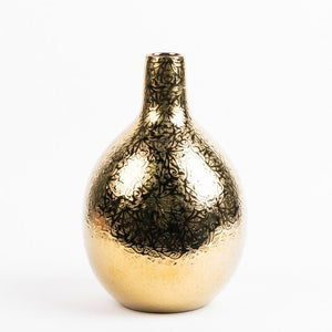 Des Pots - Gloriosavaas goud h36/d28, glazed, stamped motifs, electroplated - Schreuder - kraan.shop