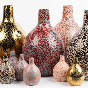 Des Pots - Gloriosavaas rood h36/d28, glazed, stamped motifs, electroplated - Schreuder - kraan.shop