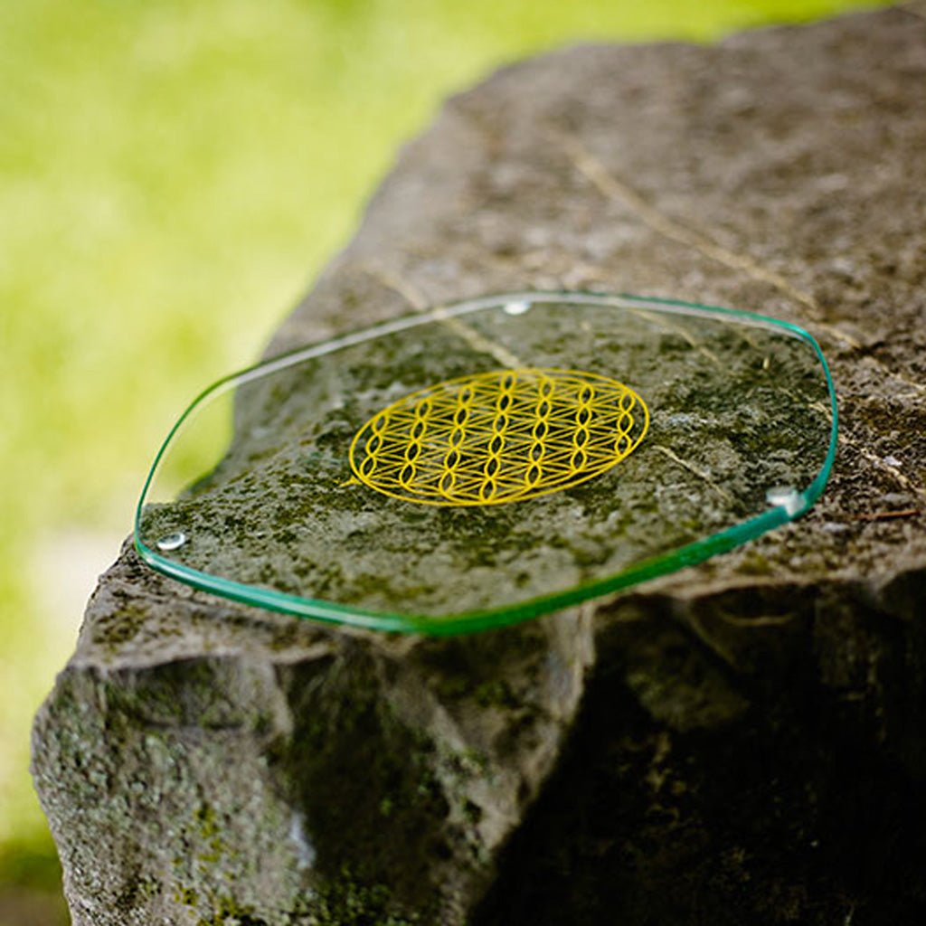 Energieplaat met levensbloem in goud - klein (9 cm) - Schreuder-kraan.shop