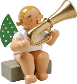 Engel met bastrompet, zittend, hoogte 5 cm. - Schreuder-kraan.shop