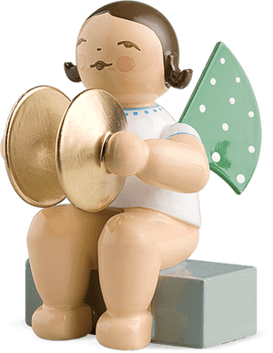Engel met bekkens, zittend, hoogte 5 cm. - Schreuder-kraan.shop