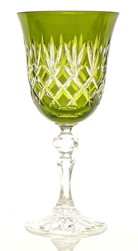 Ewa gekleurd en handgeslepen kristallen wijnglas - olive green - Schreuder-kraan.shop