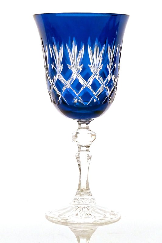 Ewa gekleurd en handgeslepen kristallen wijnglas - royal blue ("petrol") - Schreuder-kraan.shop