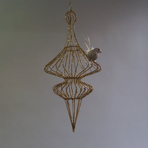Goodwill-Metal wire open finial, ornament van verguld metaaldraad met gouden vogel, 40 cm. - Schreuder-kraan.shop