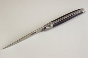 Laguiole zakmes 12 cm in gesatineerd staal met ebbenhouten heft, handgesmede bij | Forge de Laguiole - Schreuder-kraan.shop