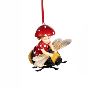 Mushroom girl op een hommel, hanger, 11 cm. - Schreuder-kraan.shop