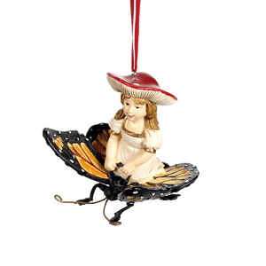 Mushroom girl op een vlinder, hanger, 11 cm. - Schreuder-kraan.shop