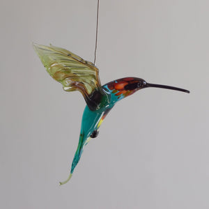 S&K handvervaardigde glasfiguren-Blauw-groene kolibrie met rode kop, uit glas vervaardigd - Schreuder-kraan.shop