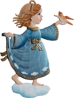 S&K handbeschilderd tin-Engel met vogel - Schreuder-kraan.shop