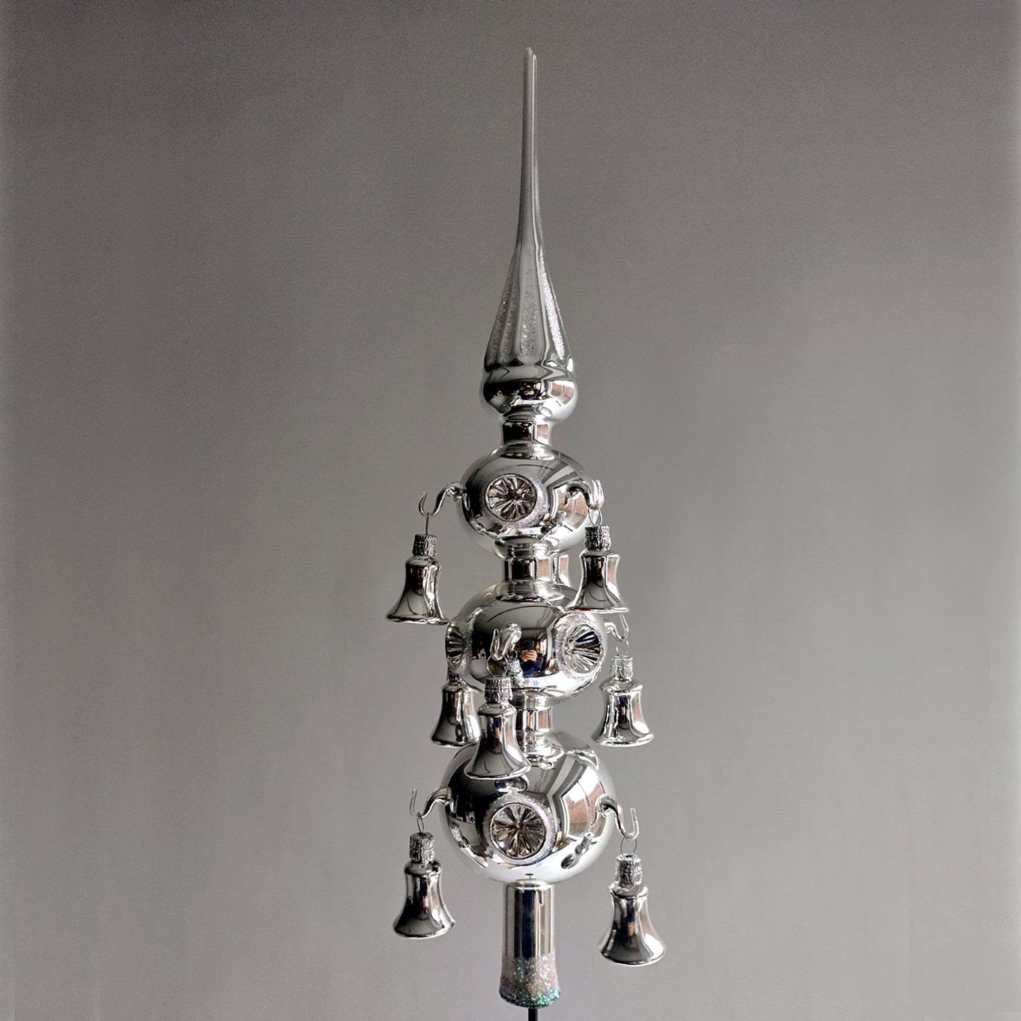 Goodwill-Handvervaardigde glazen kerstboompiek in zilver met 9 losse klokjes - Schreuder-kraan.shop