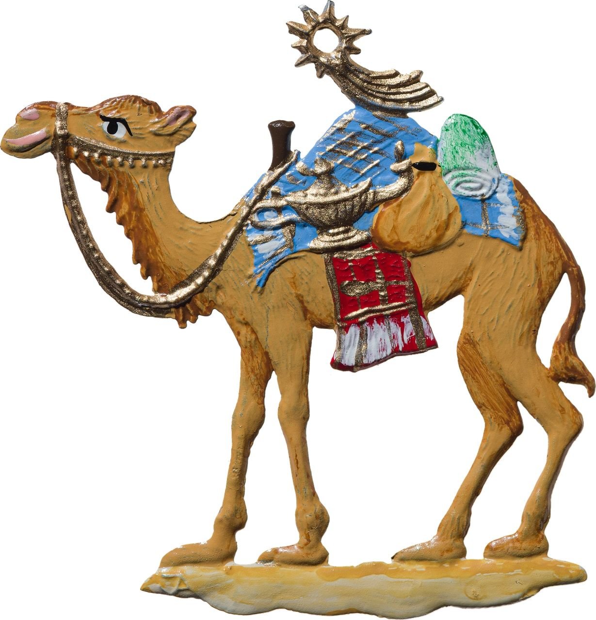 S&K handbeschilderd tin-Kerstboomhanger kameel met geschenken - Schreuder-kraan.shop