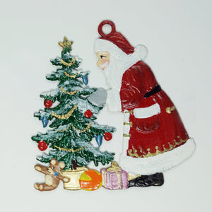 S&K handbeschilderd tin-Kerstman, een kerstboom versierend - Schreuder-kraan.shop