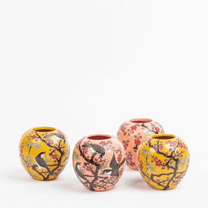 Des Pots - Kleine vaasjes met vogelmotieven, in geel - Schreuder - kraan.shop