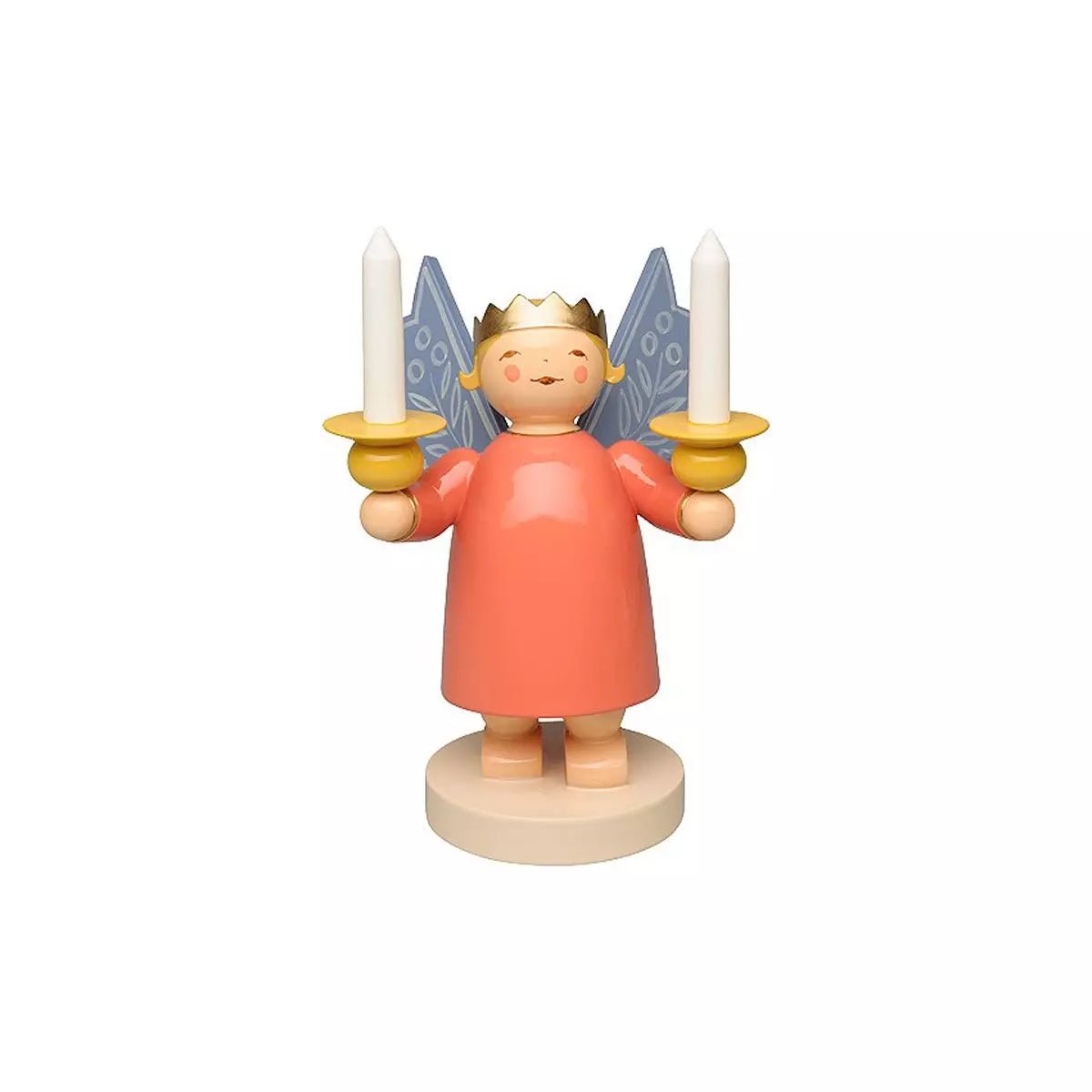 Wendt & Kühn-Kronenengel, gekroonde engel met twee lichtschalen en houten kaarsen, 10,5 cm. - Schreuder-kraan.shop