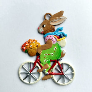 S&K handbeschilderd tin-Paashanger: haas op de fiets (groen) - Schreuder-kraan.shop