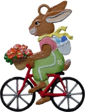 S&K handbeschilderd tin-Paashanger: haas op de fiets (groen) - Schreuder-kraan.shop