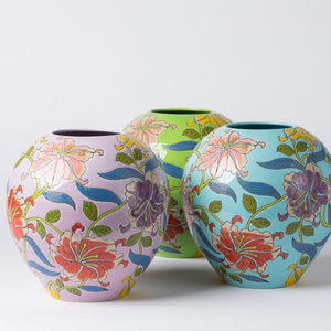 Des Pots - R&L fijn geglazuurd aardewerk vaas blauw H 26 cm, D 26 cm - Schreuder - kraan.shop