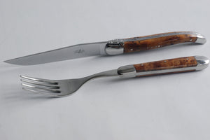 Set van één Laguiole mes + vork uitgevoerd in thuya hout - Schreuder-kraan.shop