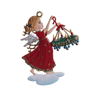 S&K handbeschilderd tinKerstboomhanger engel met adventskrans - Schreuder-kraan.shop