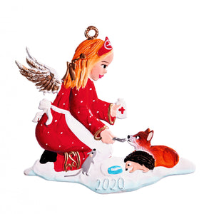 S&K handbeschilderd tin-Kerstboomhanger jaarengel 2020 dieren voederen - Schreuder-kraan.shop