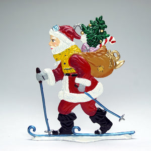 S&K handbeschilderd tin-Kerstboomhanger kerstman op de ski - Schreuder-kraan.shop