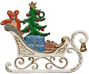 S&K handbeschilderd tin-Kerstboomhanger slee met kerstcadeaus - Schreuder-kraan.shop