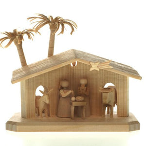 S&K houten miniaturen-Een houten miniatuur van de Heilige Familie in de kerststal - Schreuder-kraan.shop