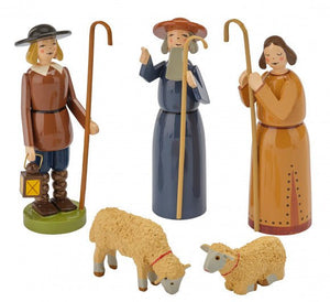 Wendt & Kühn-Kerstgroepje - drie herders met hun schapen, 5 figuren h. 8,5 cm. - Schreuder-kraan.shop